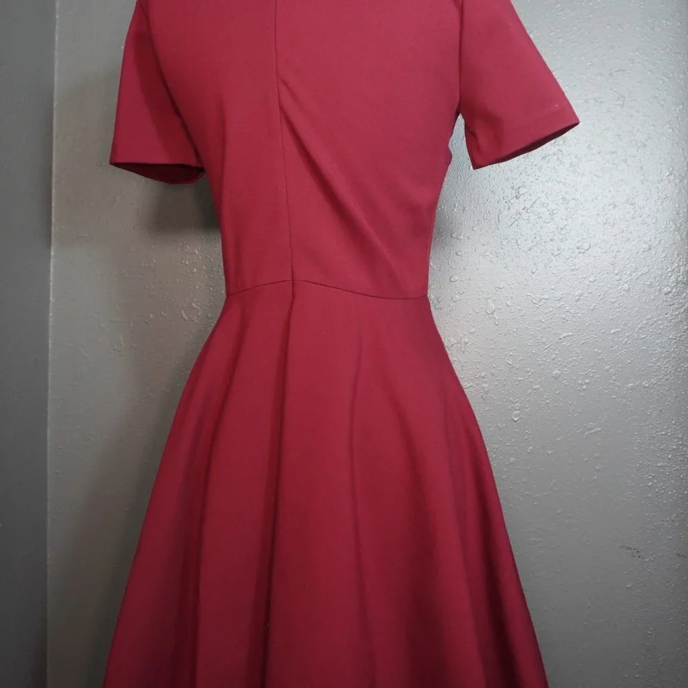 Madewell Womens Dark Red Short Sleeve Skater Dress With Leather Size Small - Picture 5 of 8